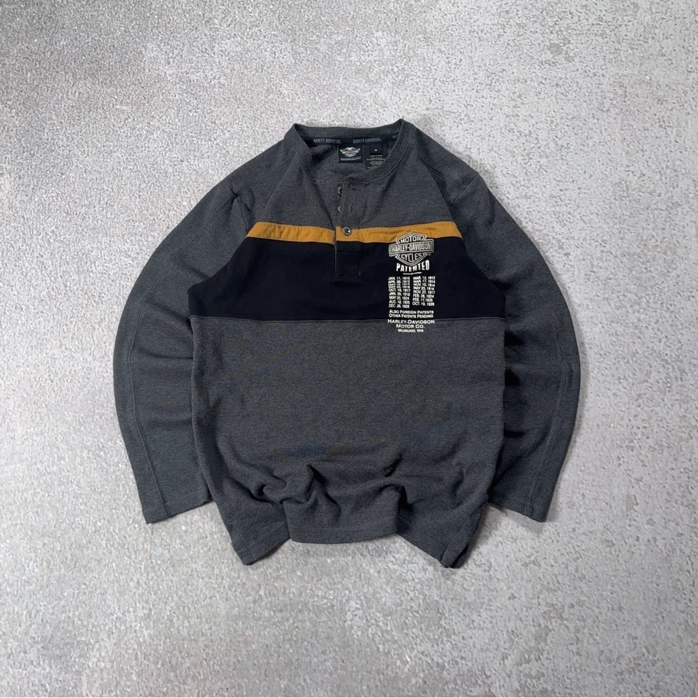 Y2K Harley Davidson embroidered long sleeve Henley tee